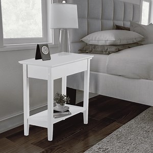 Naomi Home Roxy Narrow Side Table with Flip Top Storage, Slim Nightstand with Shelf for Small Spaces - White