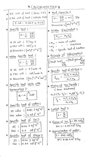 CALORIMETRY Formula Notes - Class 11