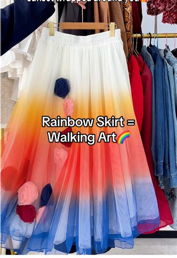 Found this rainbow gradient skirt and I’m obsessed — the tulle 3D pom-poms make it feel like walking art! Hides my tummy/wide hips perfectly, and it’s so cute with a white tee (sweet) or cami (fairy vibe) ✨ Strangers keep asking where I got it!>>> #gradientskirtootd #artisticfashion #3ddetailsoutfit #pearshapefinds #tiktokshopjumpstartsale