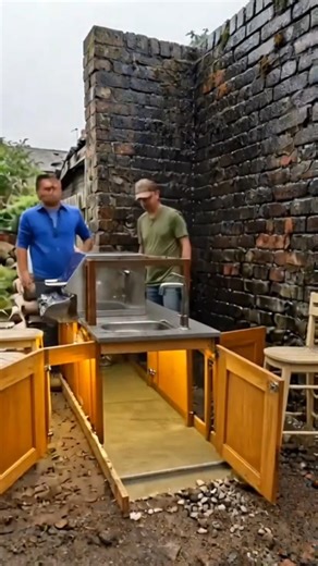 Abandoned Brick Wall → Amazing Outdoor Kitchen Transformation 🤯#shorts #satisfying #timelapse