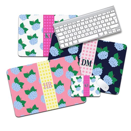 Hydrangea Desk Pad, Personalized Mat, Custom Monogram Desk Initial, Name, Mouse Pad, Makeup Mat, Preppy Flowers, Stripes - Etsy