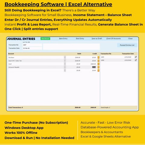 Easy Bookkeeping & Accounting Software for Small Business | Income and Expense Tracking | Split Entry Supported | Excel Export | CRM - Etsy