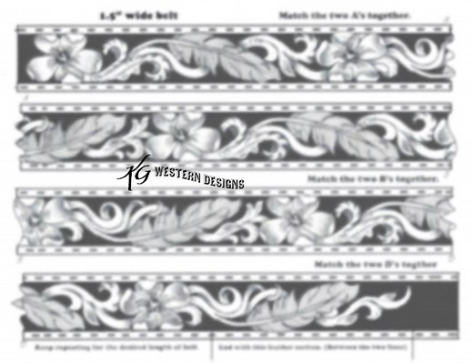 Leather Belt Tooling Pattern -flowers   Feathers Design #8 Digital Pattern Download - Etsy