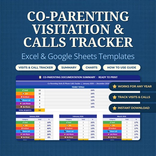 Co Parenting Visitation Tracker Spreadsheet | Custody Visit Log Excel Google Sheet | Phone Call Documentation | Full Year Evidence Organizer - Etsy