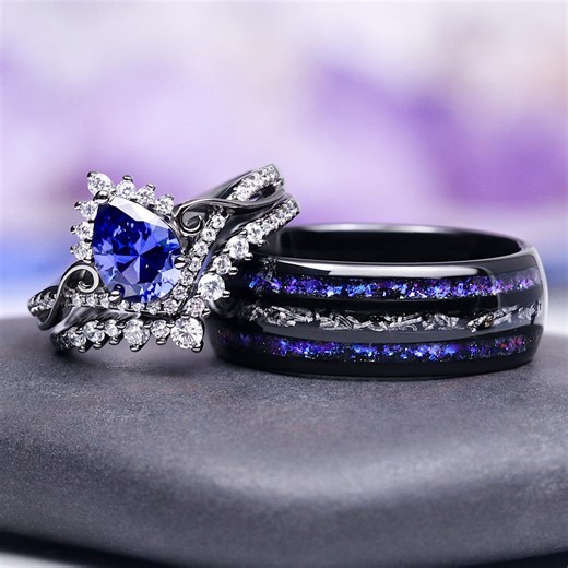 Galaxy Orion Nebula™ & Sapphire Couples Ring Set- His and Hers Matching Wedding Bands- Unique Gothic Silver/tungsten Matching Promise Rings - Etsy