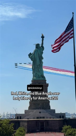 Witnessing history from the best seat in the harbor! 🗽🇺🇸✨Standing right here on Liberty Island for the historic America 250 celebrations is absolutely unreal. The sky was just painted in red, white, and blue by the International Aerial Review, and now the massive Sail4th 250 Parade of Tall Ships is gliding directly past the Statue of Liberty! Thank you @@themegandaily for having me on board ❤️ Happy 4th of July! 🦅❤️🤍💙#America250 #LibertyIsland #Sail4th250 #July4thNYC #StatueOfLiberty