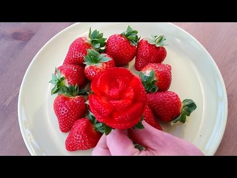 How To Make A Strawberry Rose Flowers | Strawberry Art Red Rose | Fruit Carving Garnish