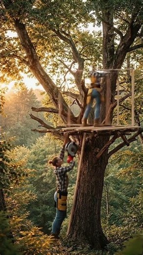 🌲She Built This Beautiful Treehouse Alone in the Middle of the Forest 🏡✨
