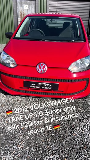 🇩🇪 2012 VOLKSWAGEN TAKE UP 1.0 3door only 69k £20 tax & insurance group 1E 🇩🇪 Registration OHZ9459 MOT until 16th February 2027👨‍🔧 Service history & just serviced. Easy run and insured being group 1E. Great for young or learner drivers. Tax £20 for the year. 👌🏼 50-60 mpg. ⛽️ Insurance group 1E so low insurance cost👍🏽 Spare wheel 🛞 CD player with AUX port 💿 🔌 12v power socket Bluetooth device fitted for calls & music streaming 📲🎶 Just after a machine polish/wax & interior valet for