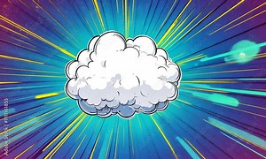 Dynamic Comic Cloud Burst: A vibrant explosion of color and energy, featuring a central cartoon cloud, radiating lines, and bright sparkles.