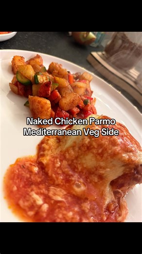 Naked Chicken Parma with a Mediterranean Vegetable Side ✔️ Save to use later on…. Ingredients Feeds 4 FOR THE CHICKEN - 4 Chicken Breasts - 1tbsp Paprika - 1tsp Garlic Powder - 1tsp Onion Powder or Granules - 1tbsp Italian Mixed Herbs FOR THE TOPPING AND CHEESE - 300g Passata - 200g Grated Mozzarella - 1tsp Italian Mixed Herbs VEGGIES - 1/2 Large White Onion Diced - 2 Large or 6 Mini Courgettes Diced - 1 Red Peoper Diced - 1 Yellow Pepper Diced - 1 Large Potatoe Diced - 1 Large Carrot Diced - 1t