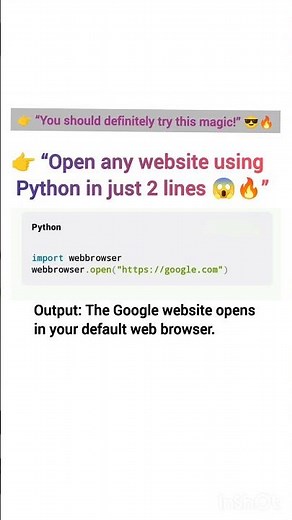 Open Any Website Instantly Using Python 😱🔥 | Simple Trick #pythontricks #youtubeshorts 💯💥#shrots #yt