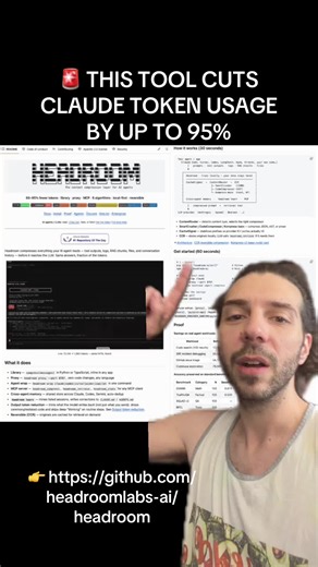 🚨 THIS TOOL CUTS CLAUDE TOKEN USAGE BY UP TO 95% Headroom is a free open-source compressor that shrinks everything your agent reads before it hits the LLM. Ships with: • Compresses tool outputs, logs, files & history • One command to wrap Claude Code, Codex, Cursor • Shared memory across multiple agents • Fully reversible (originals cached) • Same answers, fraction of the tokens Massive win for long agent sessions and heavy tool use. 👉 https://github.com/headroomlabs-ai/headroom Who’s cutting 
