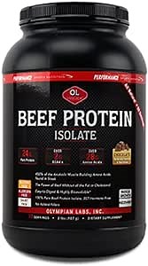 Olympian Labs Beef Protein Isolate Powder, 24g Protein, BST Free, 2 Grams BCAA's, Muscle Building Amino Acids, 32 Ounces, Flavored with Real Chocolate
