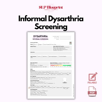 Informal Dysarthria Assessment Screening, Adult SLP, Speech Evaluation