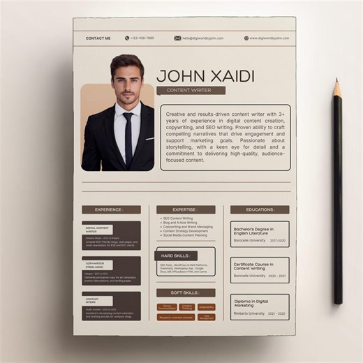 Modern Content Writer Resume Template | Editable Canva CV (digital Download) - Etsy