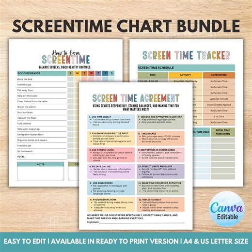 Editable Kids Screen Time Chart, Screentime Tracker, Screentime Schedule, Screentime Rules, Kids Responsibility Chart,how to Earn Screentime - Etsy