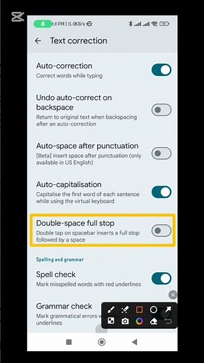 keyboard setting double -space full stop | How to turn on double tap on spacebar to insert full stop