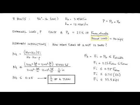 Bolt Tension and Preload - Number of Nut Turns Knowing Proof Load - Example 1