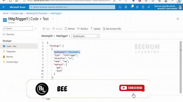 How to add or modify Trigger and binding definitions for function (JavaScript) in Azure portal