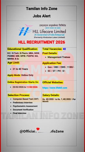 HLL Recruitment 2026 | New Vacancy 2026 | OfficialTamilanInfoZone⁩ #shorts