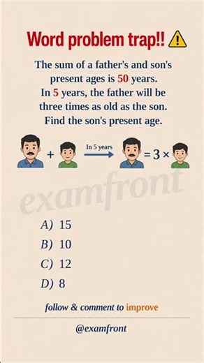 Father and Son Age Puzzle | Find the Son's Present Age Using Algebra #mathblaster #mathisfun