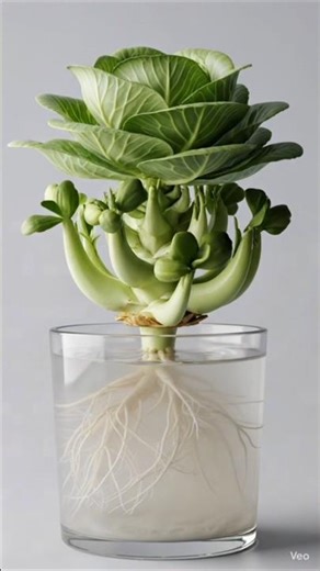 Green Cabbage Regrowth in Water | Real Root & Leaf Timelapse 🌱 #shorts