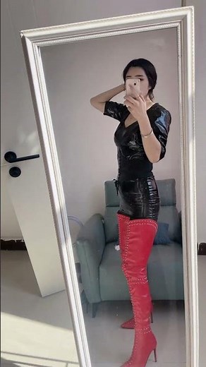 Red thigh high lace up boots #fashion #trends #leather #highboots