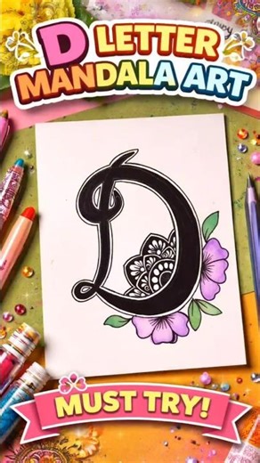 Day 1 of Letter Mandala Series 🌸 ll D Letter Mandala Art ll #art #ytshorts #diy #craft #yt #drawing