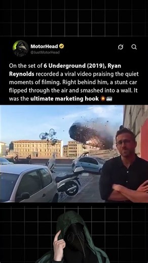 On the set of 6 Underground (2019), Ryan Reynolds filmed a promo during a massive car crash