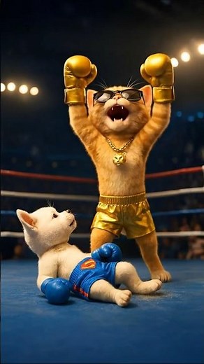 The dog is fighting the cat in a boxing style #boxing #sports