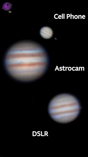 What does Jupiter look like through a Telescope + Cellphone, DSLR, and Astrocam?