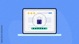 Cyber security internet safety laptop with password protection technology video animation 2d clip.