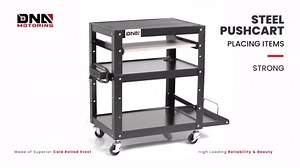 DNA Motoring Steel AV Cart with Extra Storage, 24" X 18" X 20.7"-30" Height Adjustable 2-Layer Utility Rolling Projector Cart w/Wheels, Pull Out Tray, Power Strip, Cord Management, TOOLS-00496