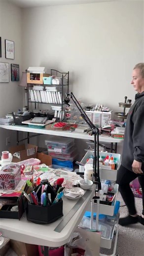 Resetting the craft room for all things pink, red, and handmade ❤️✨ #craftroomcleanup #papercrafting #craftsupplies #craftroom #craftwithme | Craftee with Amanda Jane