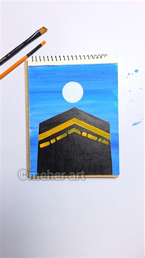Easy Kaaba sharif with moon painting for beginners #khanakaba #kaabadrawing #artshorts