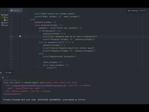 Register and Login with While Loop, Error Traps, Len() and Find()