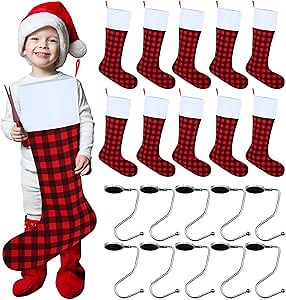 20 Pack Jumbo Christmas Stockings 43" Giant Christmas with Christmas Stockings Holders Christmas Stockings Bulk Large Christmas Stocking for Christmas Party Xmas Tree Decors (Red Plaid)