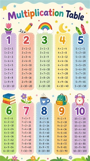 Multiplication Table 1 to 10/Table Of 1 to 10/ Maths Tables/Multiplication Tables/Times Table/Pahada