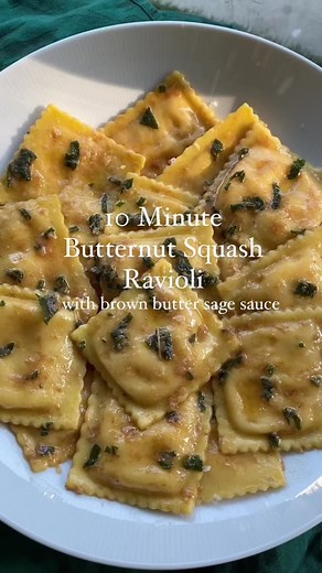 Savoring the flavors of fall one last time with my go-to 10 minute Butternut Squash Ravioli recipe! I love how the brown butter sage sauce tastes so insanely delicious while also being incredibly easy to make. It’s one of those easy dinners that comes together on the fly yet tastes like it’s from a fancy Italian restaurant! Snag the full recipe below or comment “RAVIOLI” to get the full recipe sent straight to your inbox! ⭐️ 6 tbsp salted butter ⭐️ 1 tbsp fresh sage, julienned and packed ⭐️ 1/2
