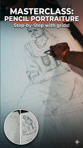 MASTERCLASS: Pencil Portrait Drawing ✏️ | Step-by-Step Grid Method (Realistic Sketch)#art #shorts