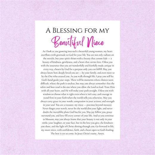 Niece Blessing Card PRINTABLE Christmas Birthday Graduation Thank You Appreciation Christian Prayer Inspirational Gift DIGITAL DOWNLOAD - Etsy