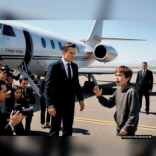 A Billionaire Was Minutes Away from Boarding His Jet—Until a Terrified Boy Screamed, "Please... DON'T GET ON THAT PLANE!" Just minutes before billionaire Ethan Ward was set to board his private Falcon jet at the Phoenix Executive Airfield, everything seemed like another polished, predictable morning—cameras flashing, reporters whispering, and security operating like clockwork. Then, a thin, trembling voice shattered the calm. “Please—DON’T GET ON THAT PLANE!” Everyone turned. A boy—wearing small
