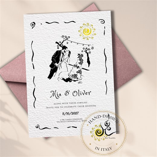 Hand-drawn Wedding Invitation. Illustrated Mr & Mrs Wedding Cake. Editable Template (digital Download) - Etsy
