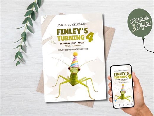 Stick Insect Birthday Invitation | Bug Theme Party Invite (5x7" Digital Download) - Etsy