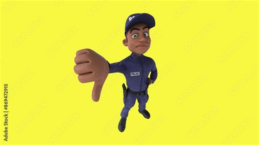 Fun 3D cartoon police officer character with thumbs down (with alpha channel)
