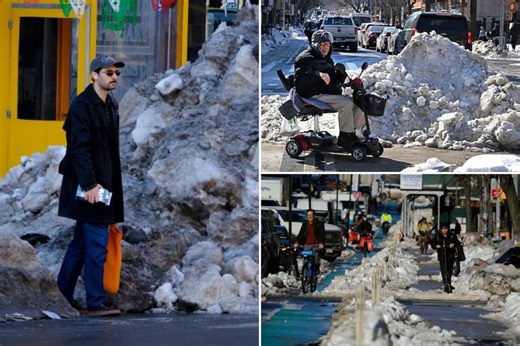 NYC’s snow woes continue as giant icebergs, slushy streets and trash piles ruin travel for everyone