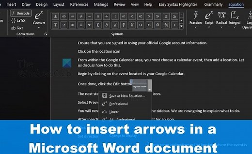 How to insert an Arrow symbol in Word document