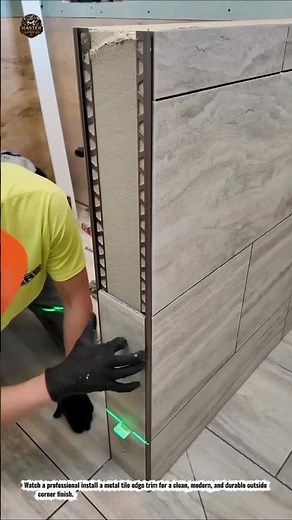 Perfect Tile Corner Trim Installation | Metal Tile Edge Profile Satisfying Finish #Shorts
