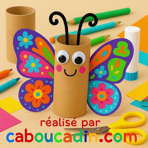 Bricolage papillon coloré en rouleau de carton – Activité créative facile pour enfants !